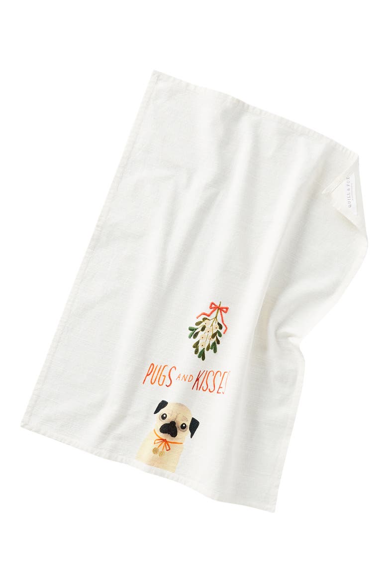 Anthropologie Quill & Fox Pugs & Kisses Dishtowel, Alternate, color, MULTI
