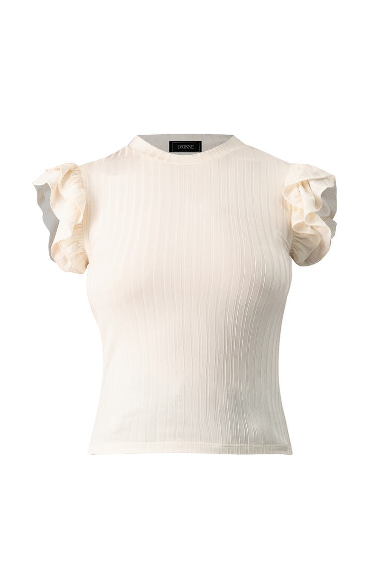 Ribbed Straight Top With Ruffles, Alternate, color, Ivory