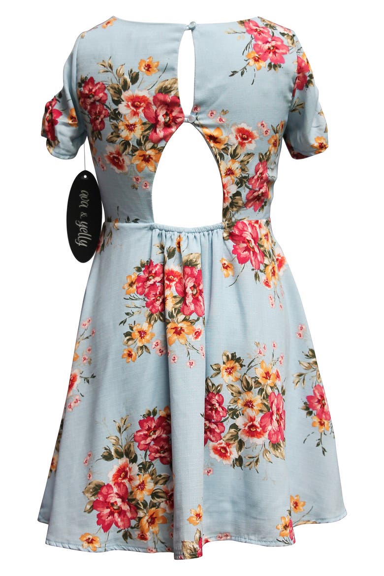 Floral Print Skater Dress, Alternate, color, BLUE