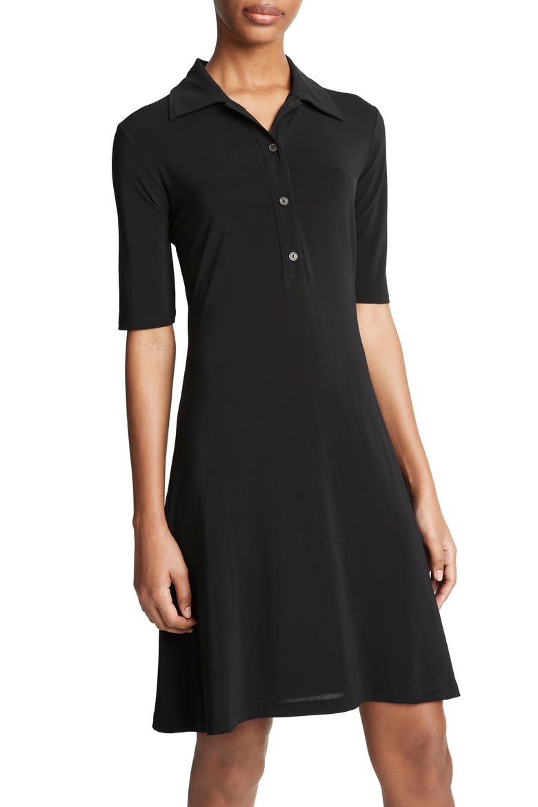 Elbow Sleeve Knit Polo Dress, Alternate, color, BLACK