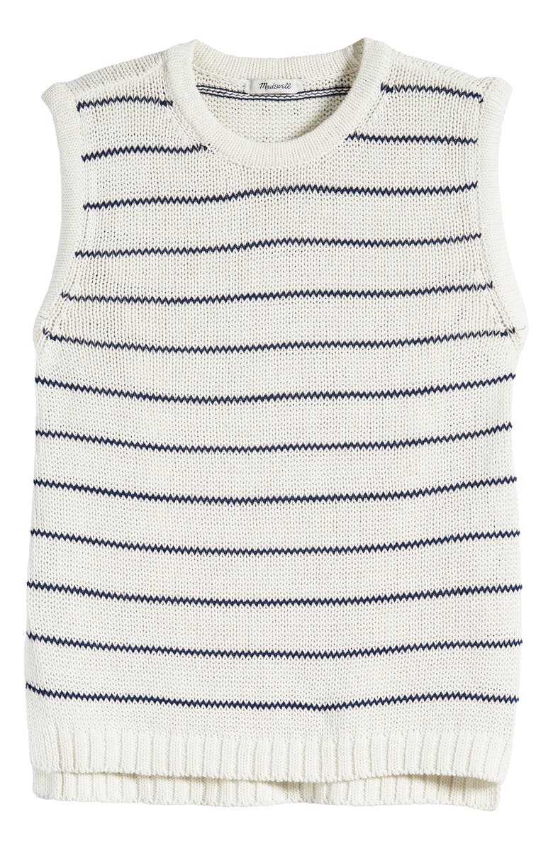 Madewell Stripe Puff Trim Sweater Vest, Alternate, color, Bright Ivory