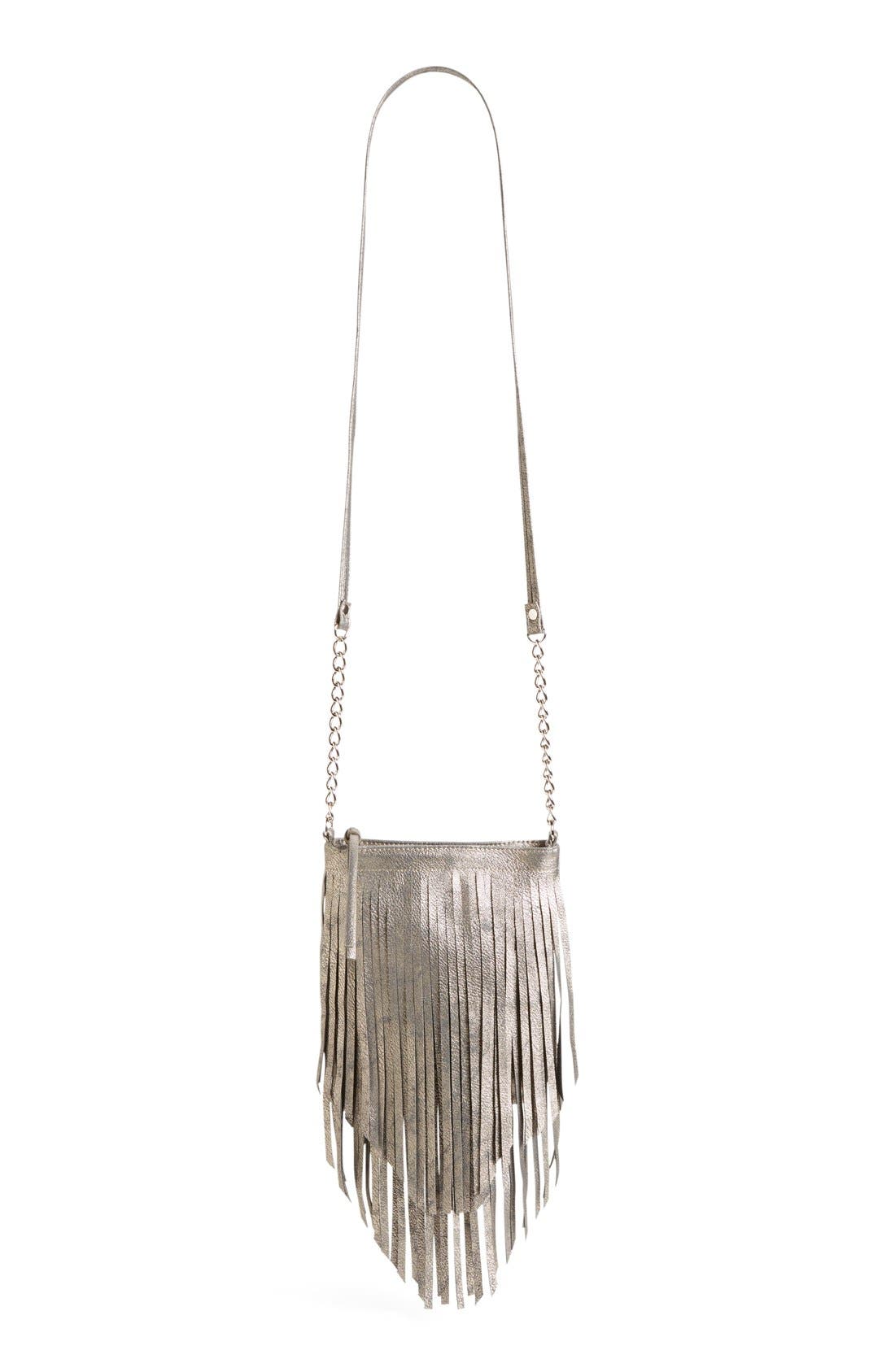 Layered Fringe Crossbody Bag, Main, color, SILVER