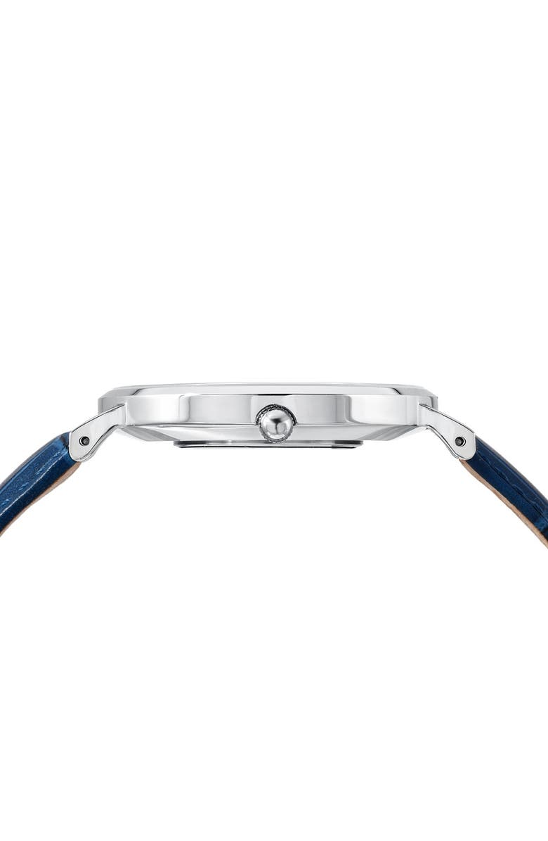 PORSAMO BLEU Men's Henry Leather Strap Watach, 40mm, Alternate, color, Blue-Silver