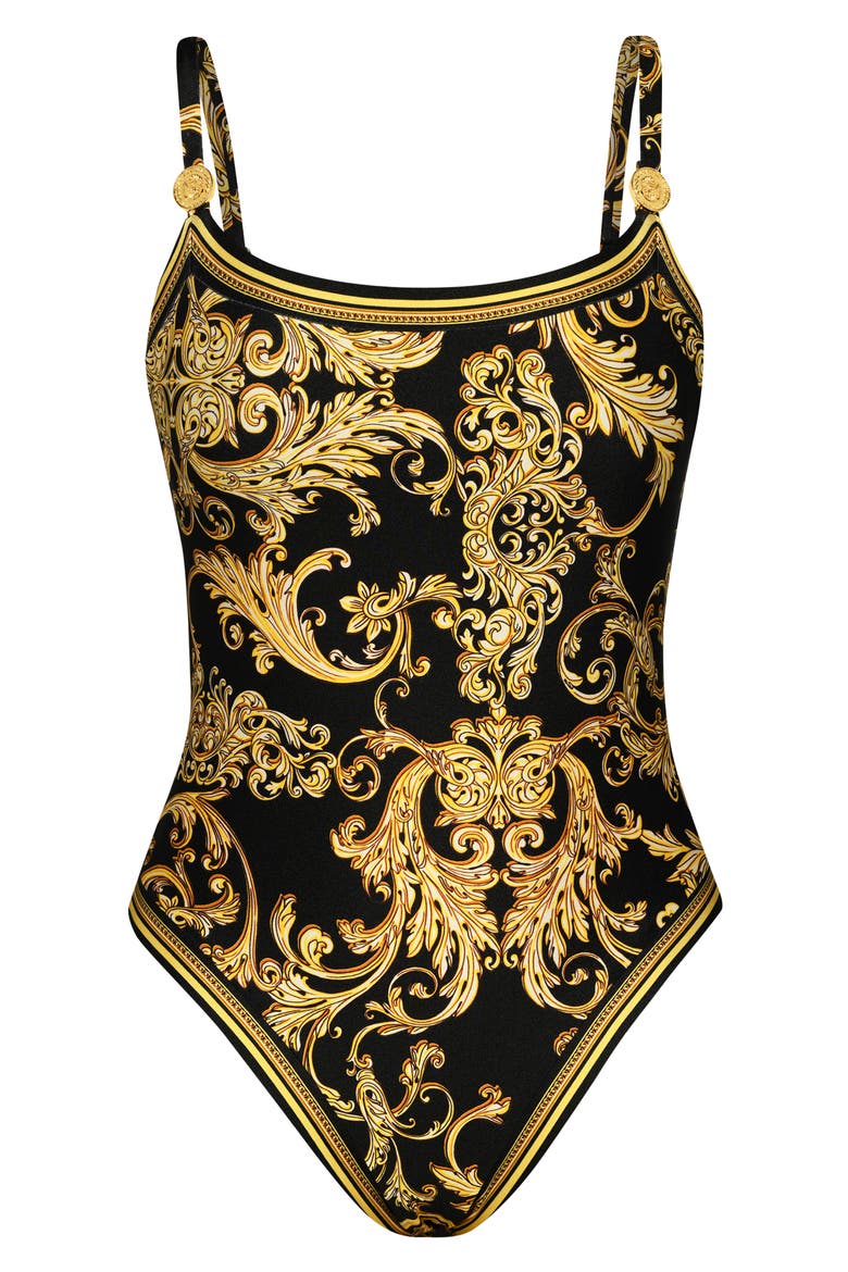Remi Baroque One-Piece Swimsuit, Alternate, color, BLACK