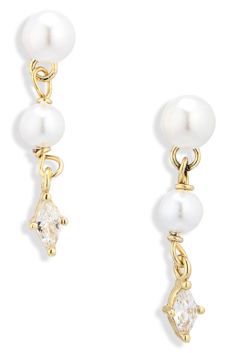 Freshwater Pearl & Cubic Zirconia Linear Drop Earrings, Main, color, GOLD