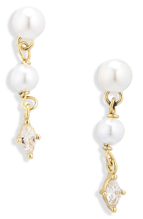 Freshwater Pearl & Cubic Zirconia Linear Drop Earrings