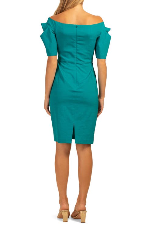 Trina Turk Witty Off The Shoulder Short Sleeve Sheath Dress In Tile Blue