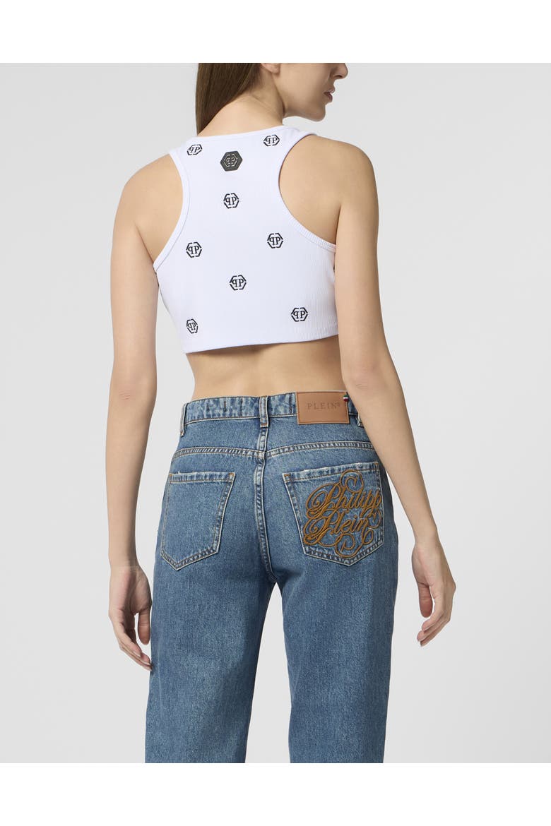 Ribbed Mini Tank Top Monogram Monogram Women, Alternate, color, white