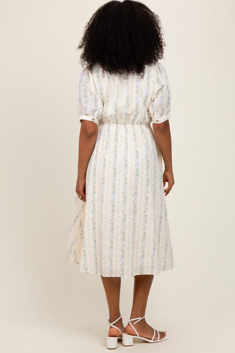 Swiss Dot Floral Print Button Down Midi Dress, Alternate, color, Light Blue