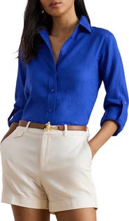 Lauren Ralph Lauren Relaxed Fit Linen Roll Tab Sleeve Shirt