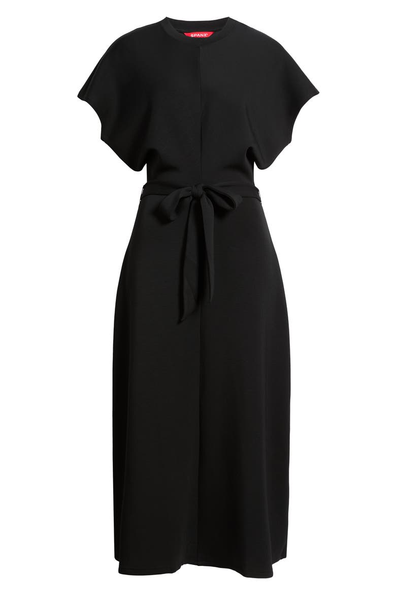 AirEssentials Draped Midi Dress, Alternate, color, VERY BLACK