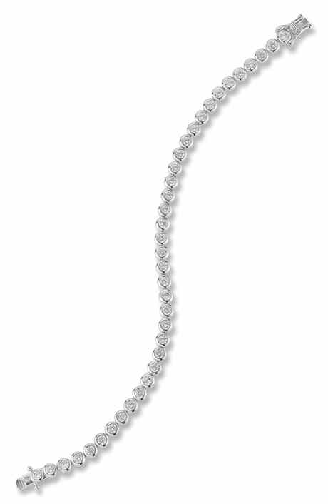 Rhodium Plated Cubic Zirconia Bezel Set Tennis Bracelet