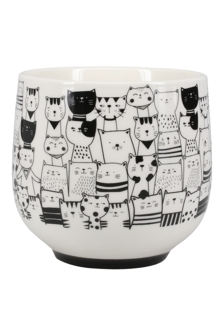 Cat Café Set of 4 Porcelain Mugs, Alternate, color, BLACK/ WHITE