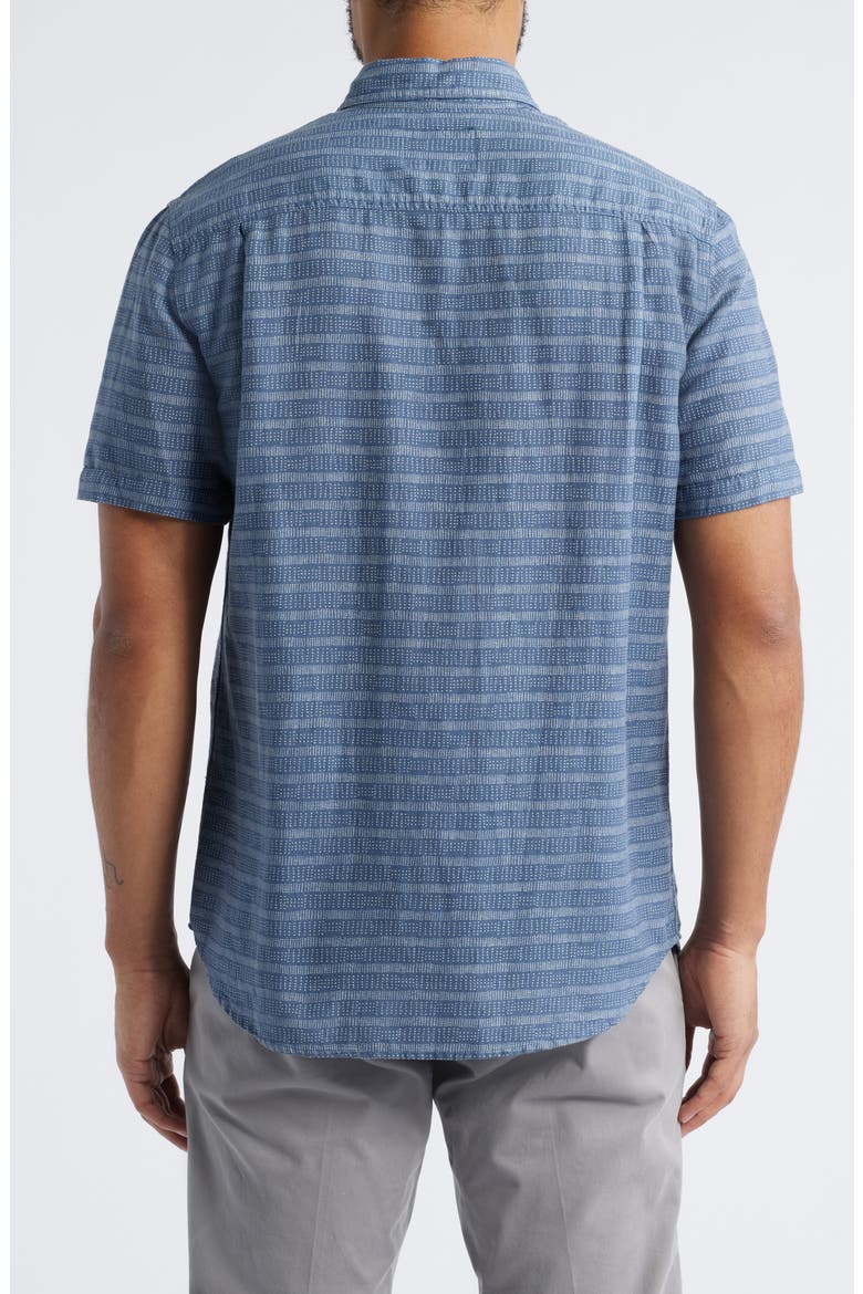 Carson Stripe Short Sleeve Stretch Linen Blend Button-Up Shirt, Alternate, color, HOMESPUN BORDER BLUE