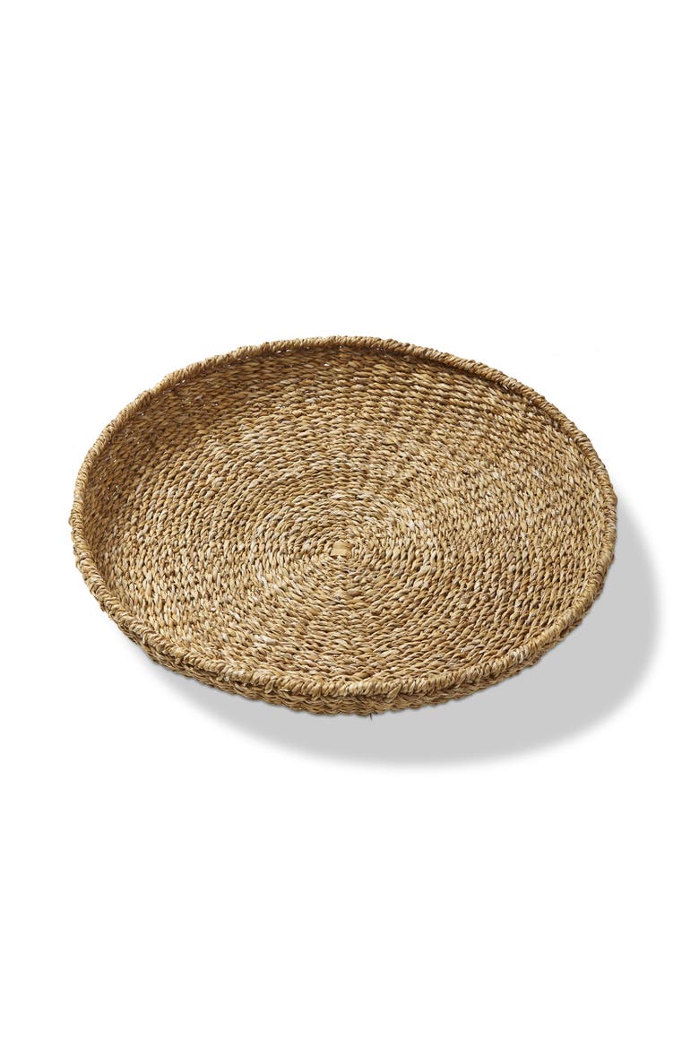 Natural Seagrass Round Serving Tray Perfect for Everyday Use, Main, color, Beige