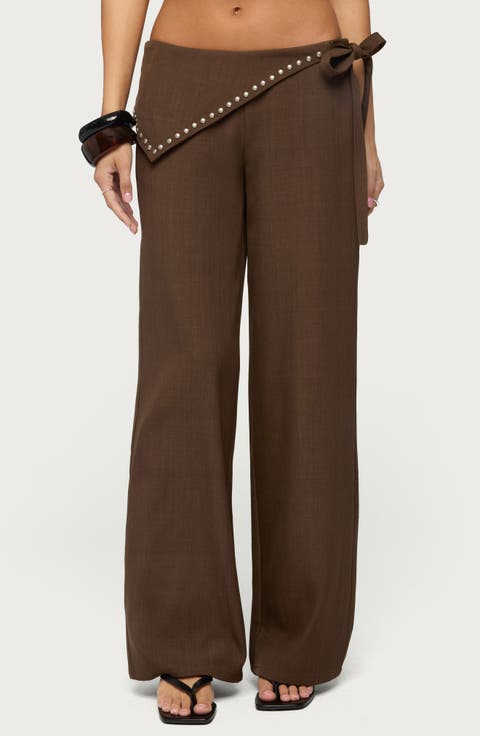 Avery Studded Foldover Low Rise Wide Leg Pants