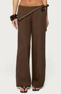EDIKTED Avery Studded Foldover Low Rise Wide Leg Pants