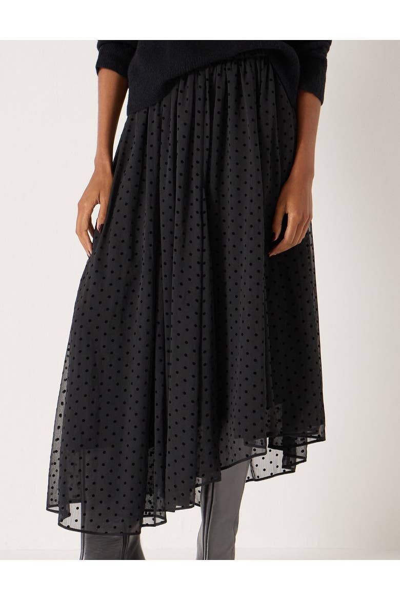 Asymmetrical Flocked Spot Skirt, Main, color, Black