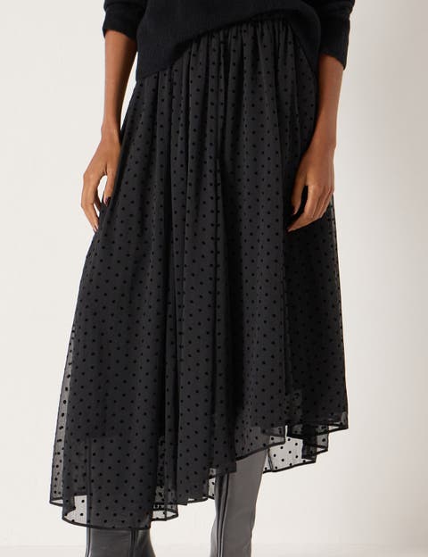 Asymmetrical Flocked Spot Skirt