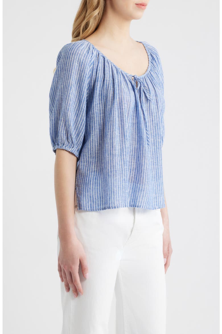 Kirstie Stripe Split Neck Linen Blend Top, Alternate, color, BARLETTA STRIPE