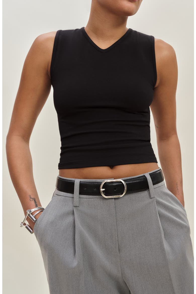 Wren Cotton V-Neck Tank, Main, color, BLACK