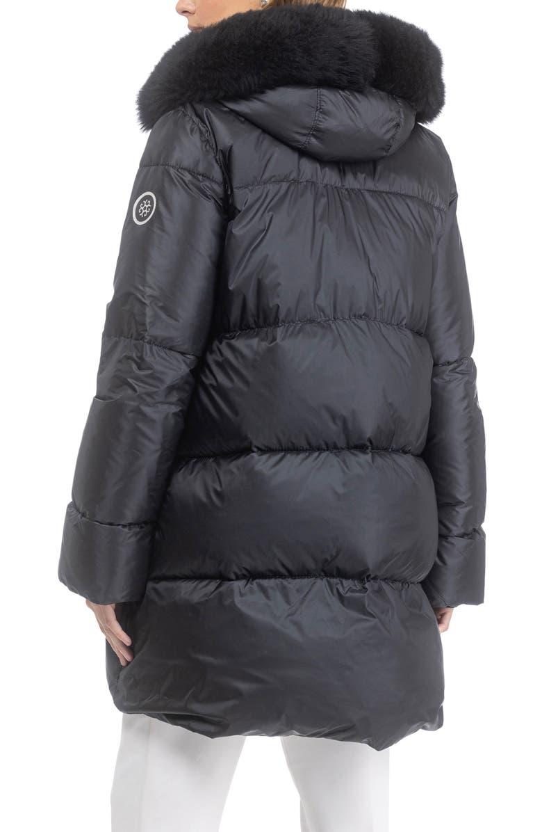 GORSKI Apres-Ski Horizontal Jacket With Detachable Genuine Shearling Hood Trim, Alternate, color, Black/Black