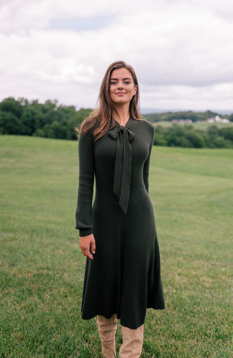 Gal Meets Glam Collection Brianna Tie Neck Long Sleeve Sweater Dress, Alternate, color, 