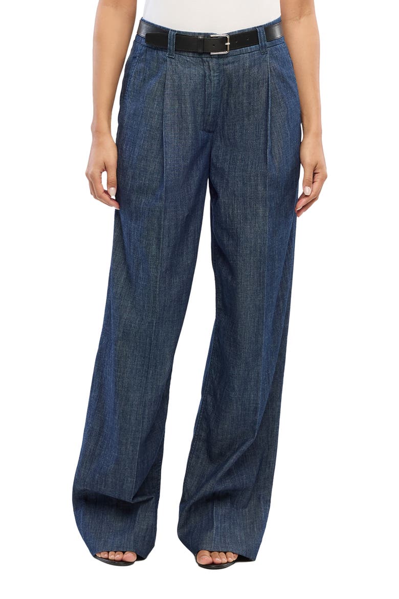 Chambray Relaxed Wide Leg Pant, Alternate, color, DARK BLUE