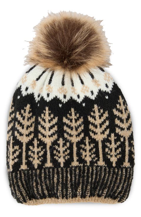 Fair Isle Faux Fur Pompom Beanie