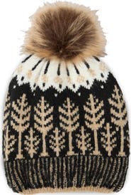 SAACHI Fair Isle Faux Fur Pompom Beanie