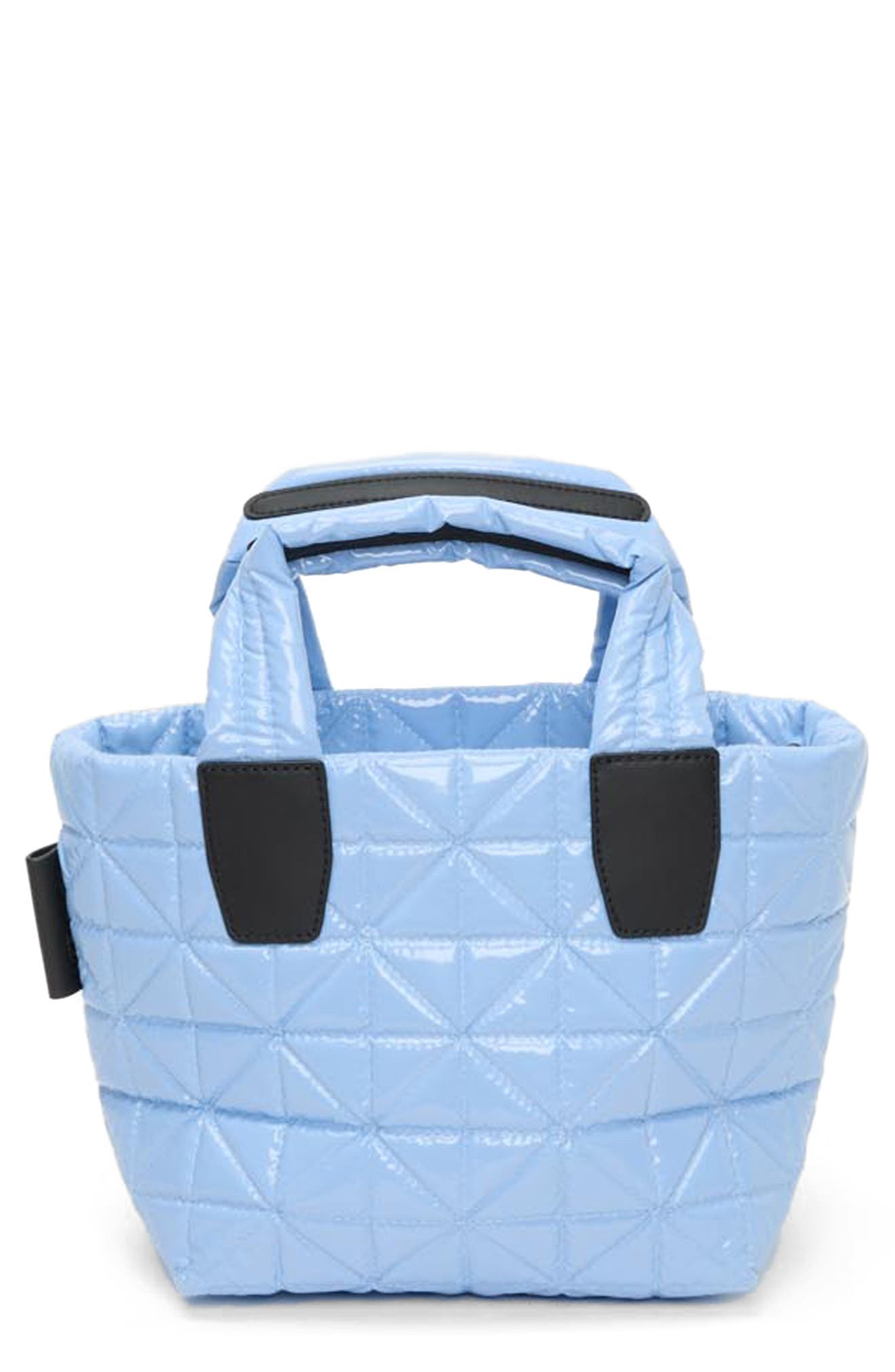 VeeCollective Mini Vee Water Repellent Quilted Nylon Tote, Main, color, Cerulean Vinyl
