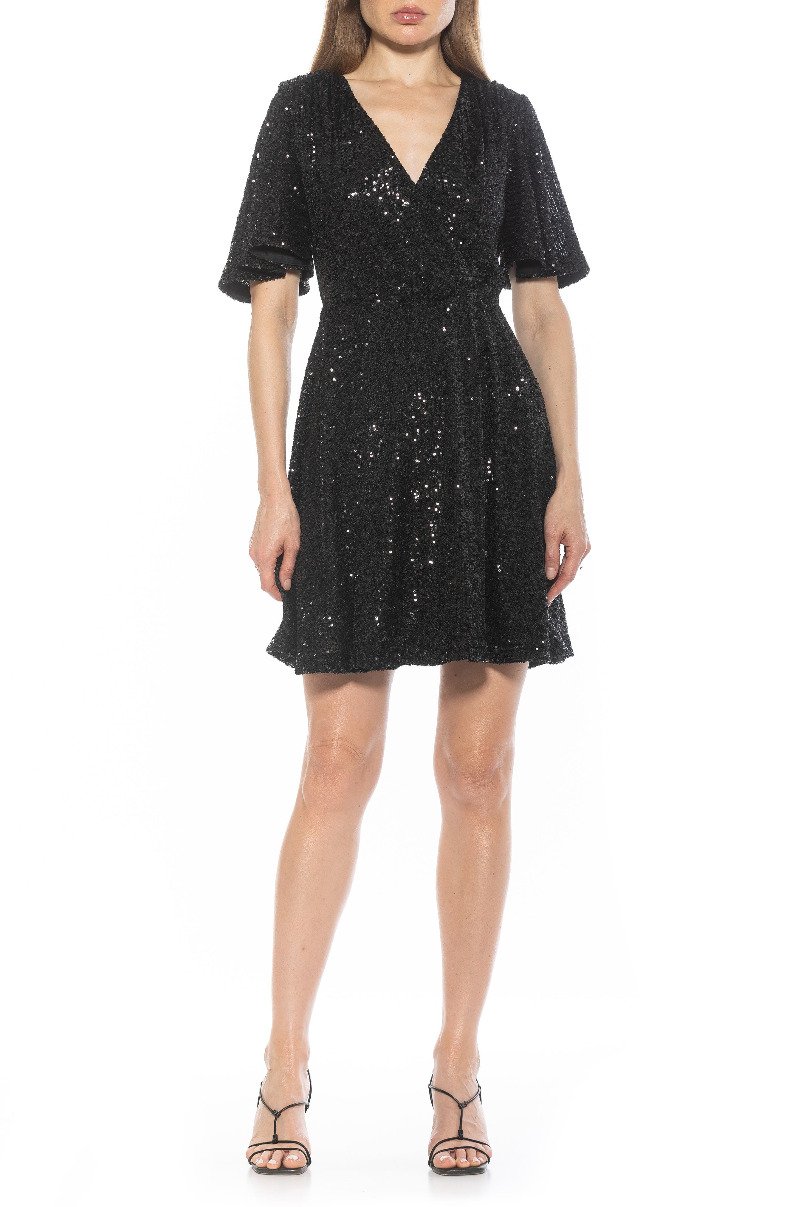 Alexia Admor Oakless Sequin Flutter Sleeve Fit & Flare Dress