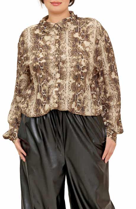 FLYING TOMATO Snakeskin Print Button-Up Shirt