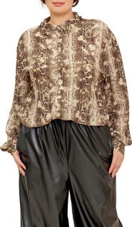 FLYING TOMATO Snakeskin Print Button-Up Shirt