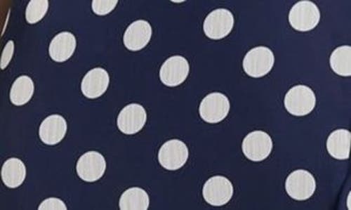 London Times Polka Dot Sleeveless Faux Wrap Chiffon Dress In Navy White