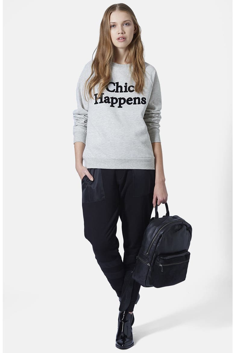 'Chic Happens' Raglan Sleeve Sweatshirt, Alternate, color, GREY MARL