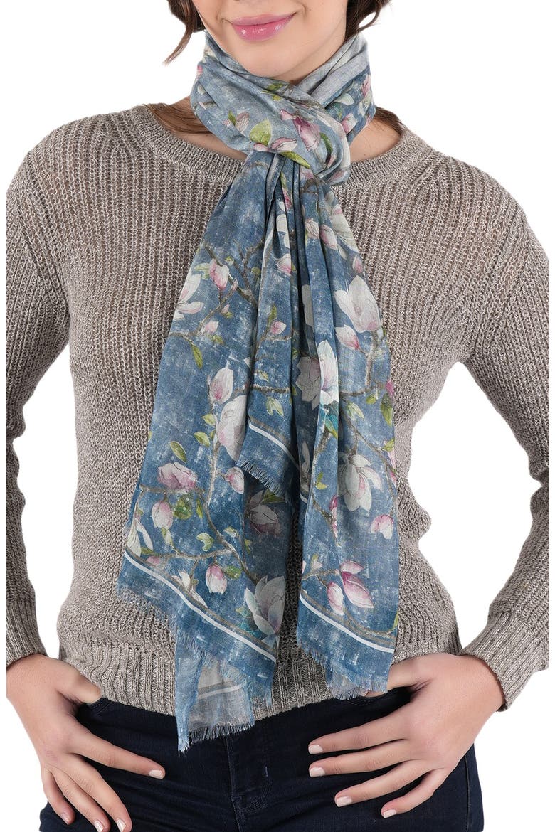 Floral Modal & Cashmere Scarf, Main, color, DUSTY TEAL