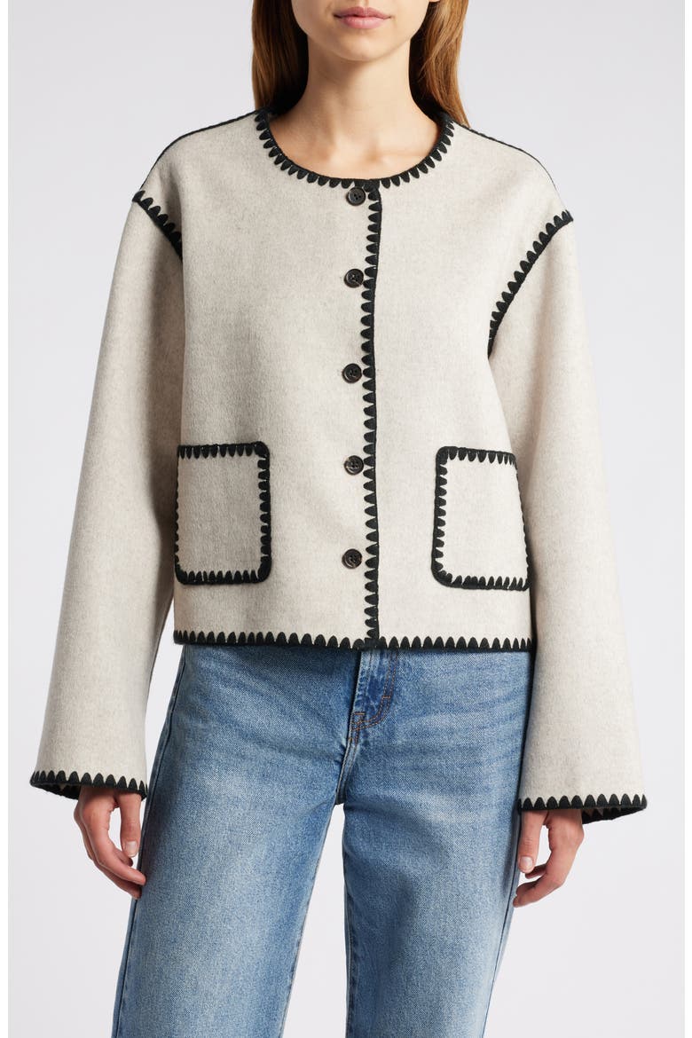 Melanie Embroidered Detail Wool Blend Jacket, Alternate, color, OATMEAL