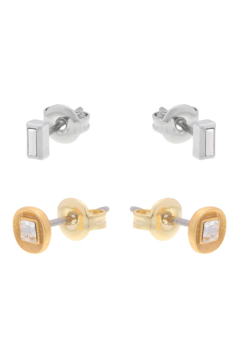 Mimi Micro Set of 2 Stud Earrings, Alternate, color, SILVER TN/ GOLD TN/ CRYSTAL