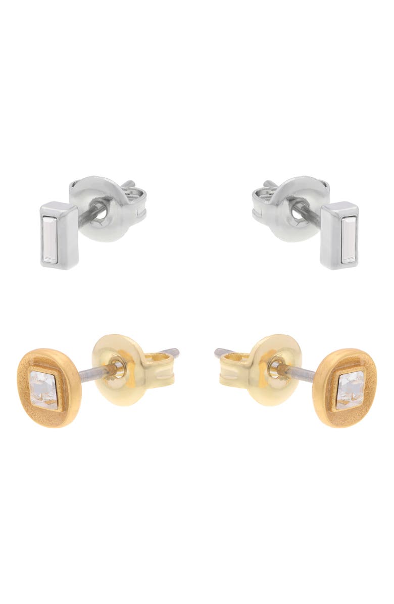Reiss Mimi Micro Set of 2 Stud Earrings, Alternate, color, Silver Tn/ Gold Tn/ Crystal