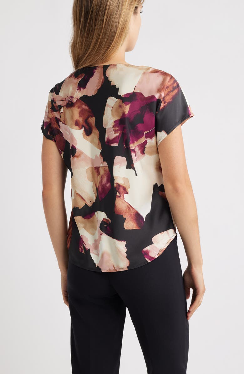 Anne Klein Printed Cowl Neck Satin Top, Alternate, color, Anne Black Multi