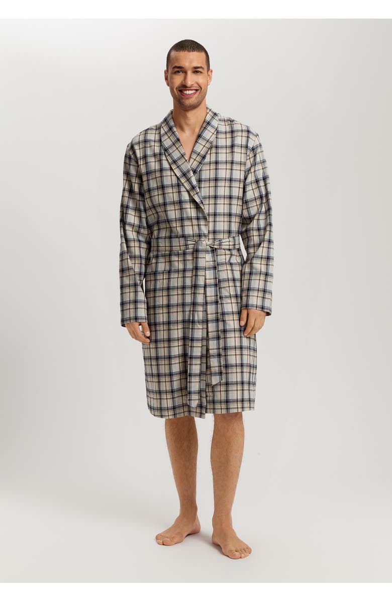 Hanro Cozy Comfort 100% Woven Cotton Flannel Robe, Alternate, color, Cardamom Check