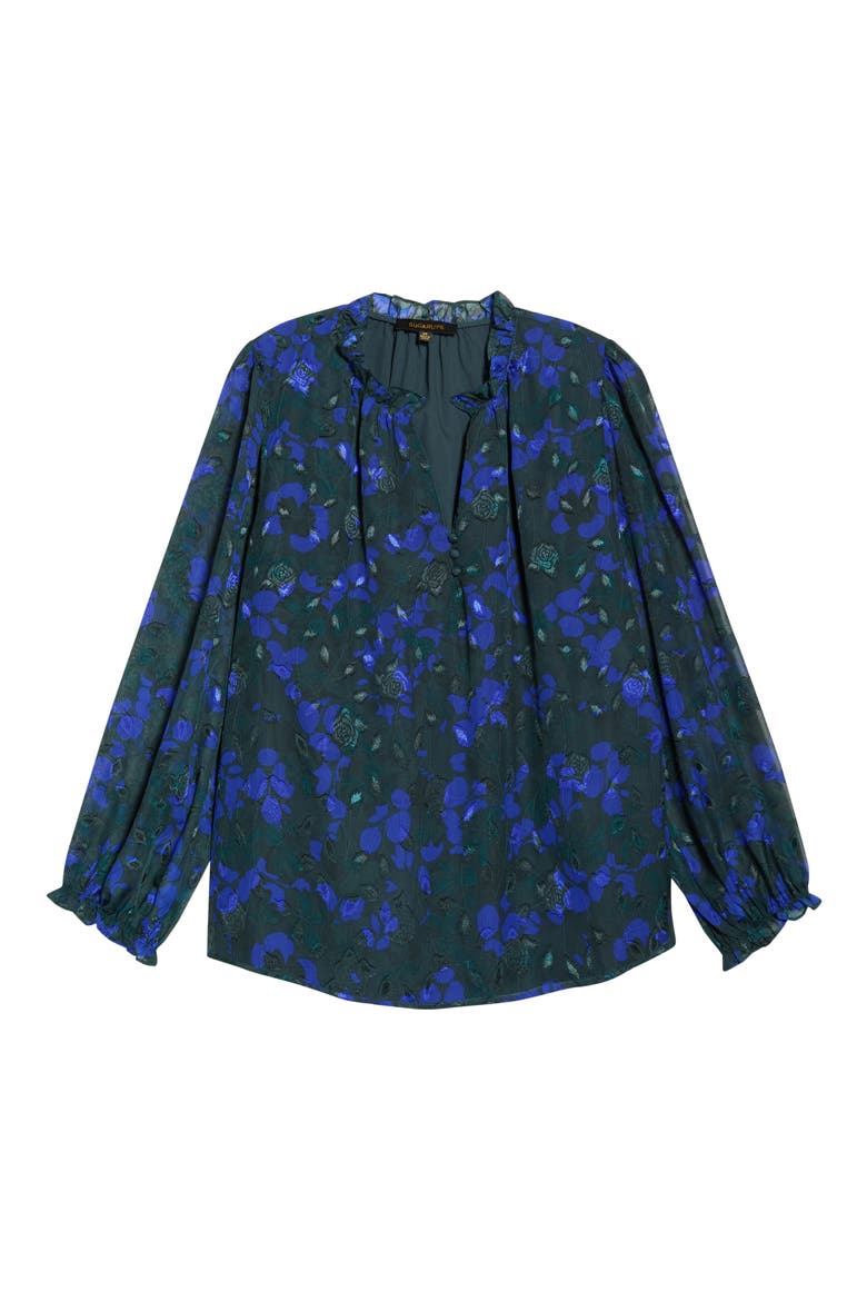 Sweetwater Floral Print Organza Top, Alternate, color, EMERALD-BLUE
