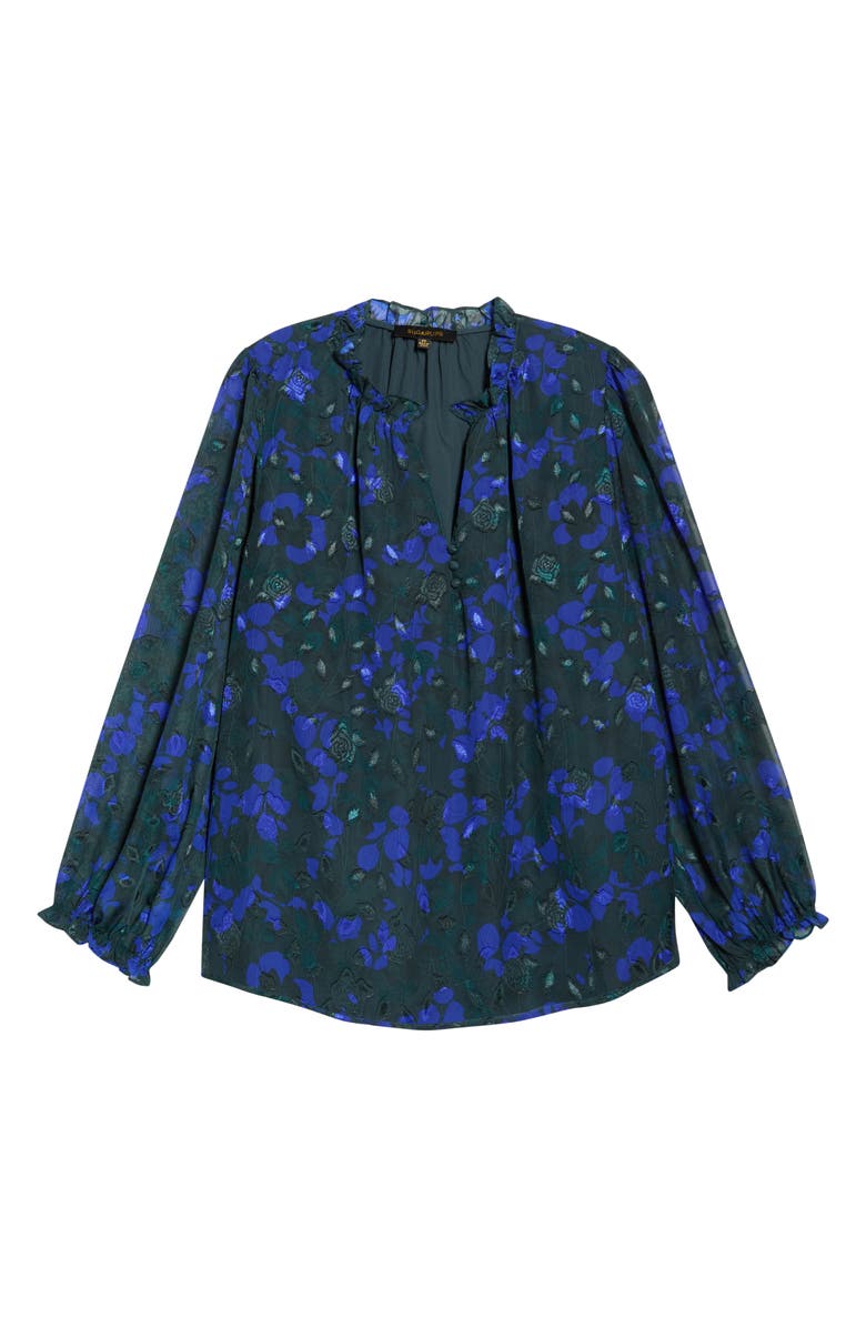 SUGARLIPS Sweetwater Floral Print Organza Top, Alternate, color, Emerald-Blue