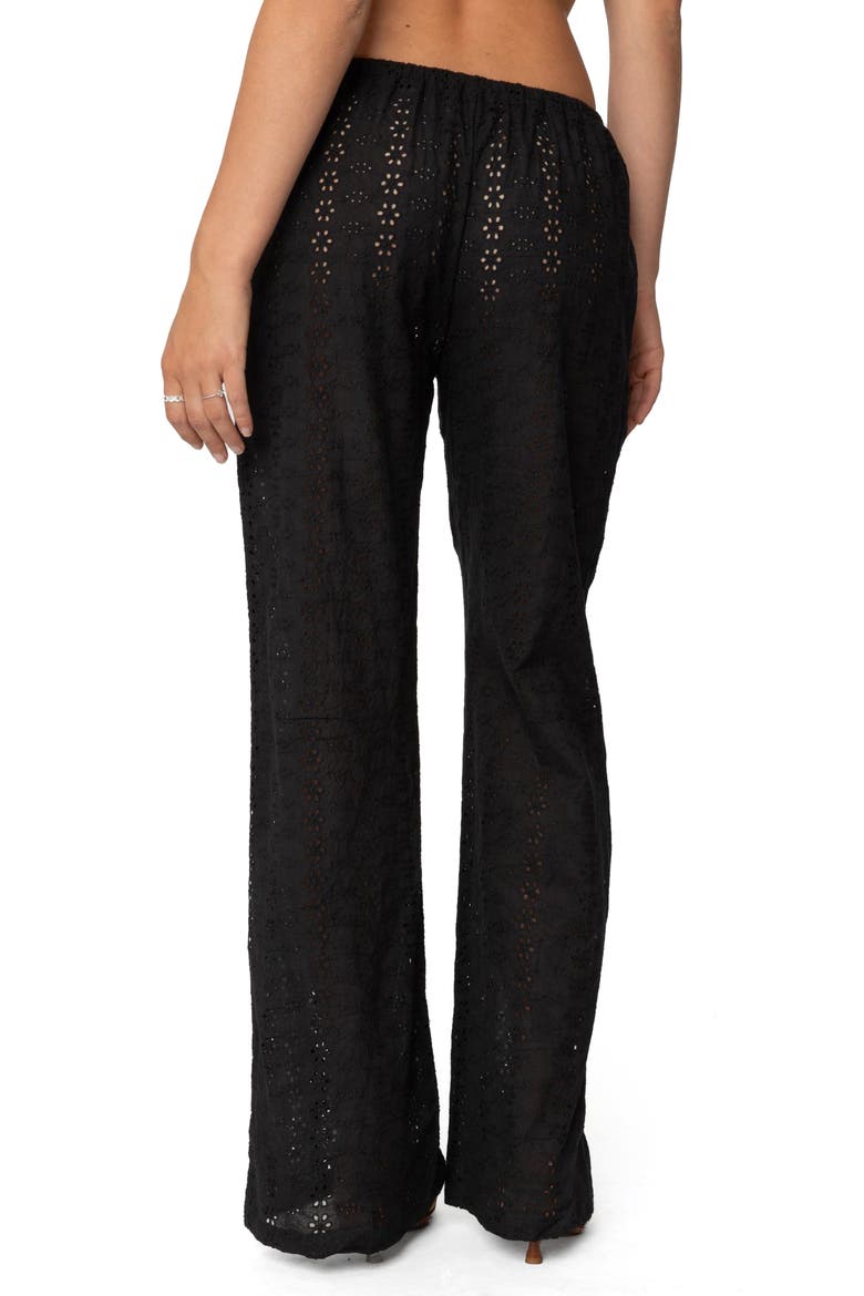 Lemon Eyelet Cotton Drawstring Pants, Alternate, color, BLACK