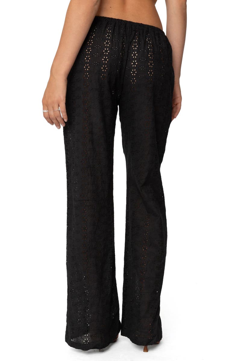 EDIKTED Lemon Eyelet Cotton Drawstring Pants, Alternate, color, Black