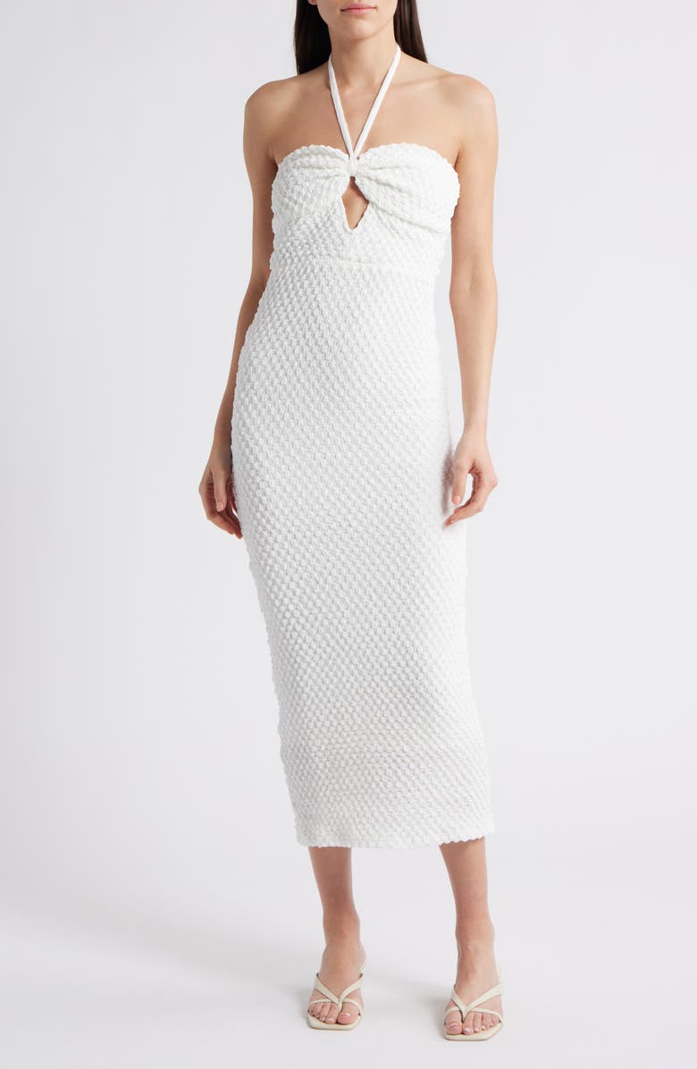Rare London Textured Cutout Midi Dress, Main, color, White