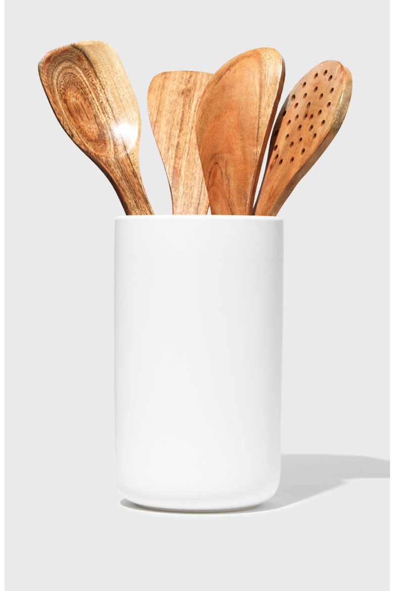 Tall Stoneware Utensil Holder, Alternate, color, White