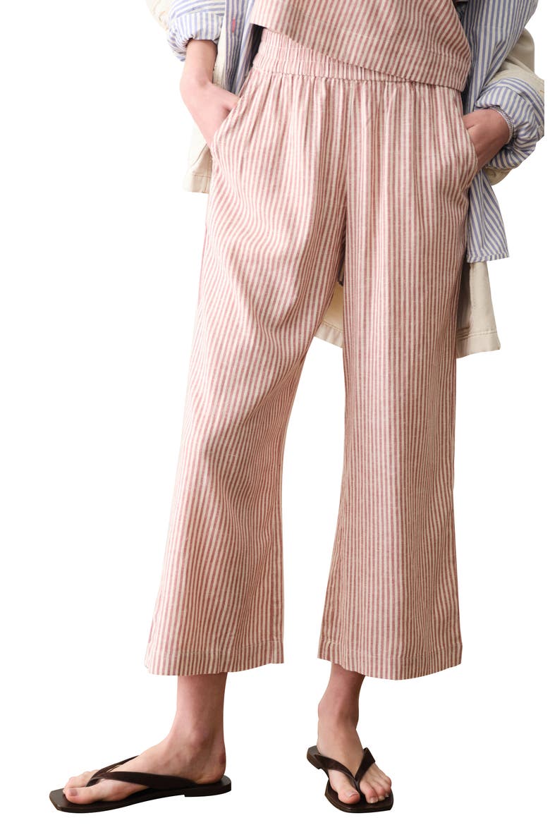 Allison Stripe Pull-On Crop Wide Leg Hemp Blend Pants, Main, color, RUST STRIPE