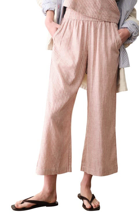 Allison Stripe Pull-On Crop Wide Leg Hemp Blend Pants